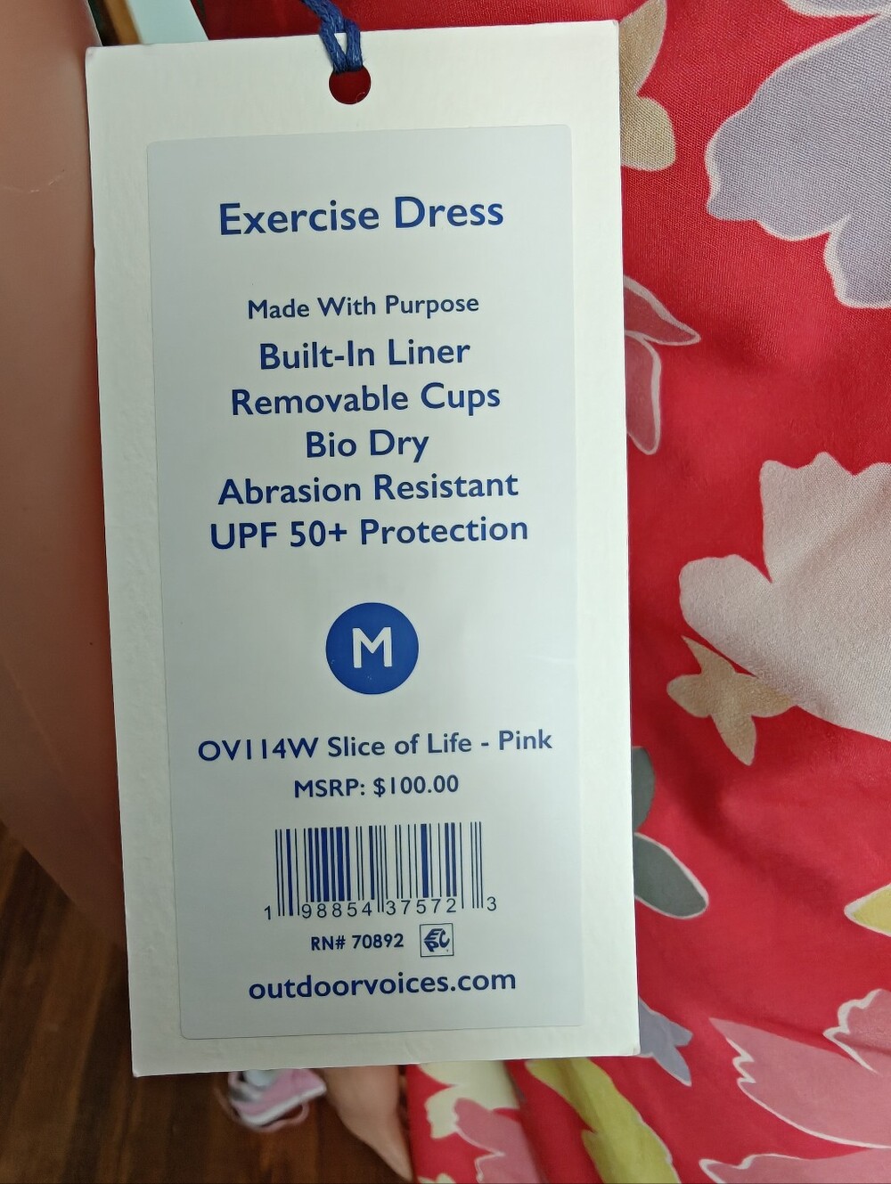 NWT Outdoor Voices Exercise Dress Medium Slice of Life Pink Floral UPF 50+ New - Picture 4 of 16
